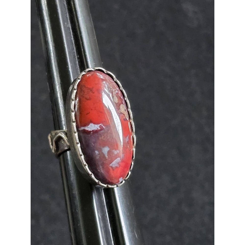 Handmade Iceland 830S Silver Agate Brutalist Ring Size 6.5 Vintage